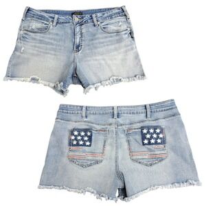 Silver Suki Jean Short 36 Cut Offs American Flag Pockets Americana‎ Light Wash
